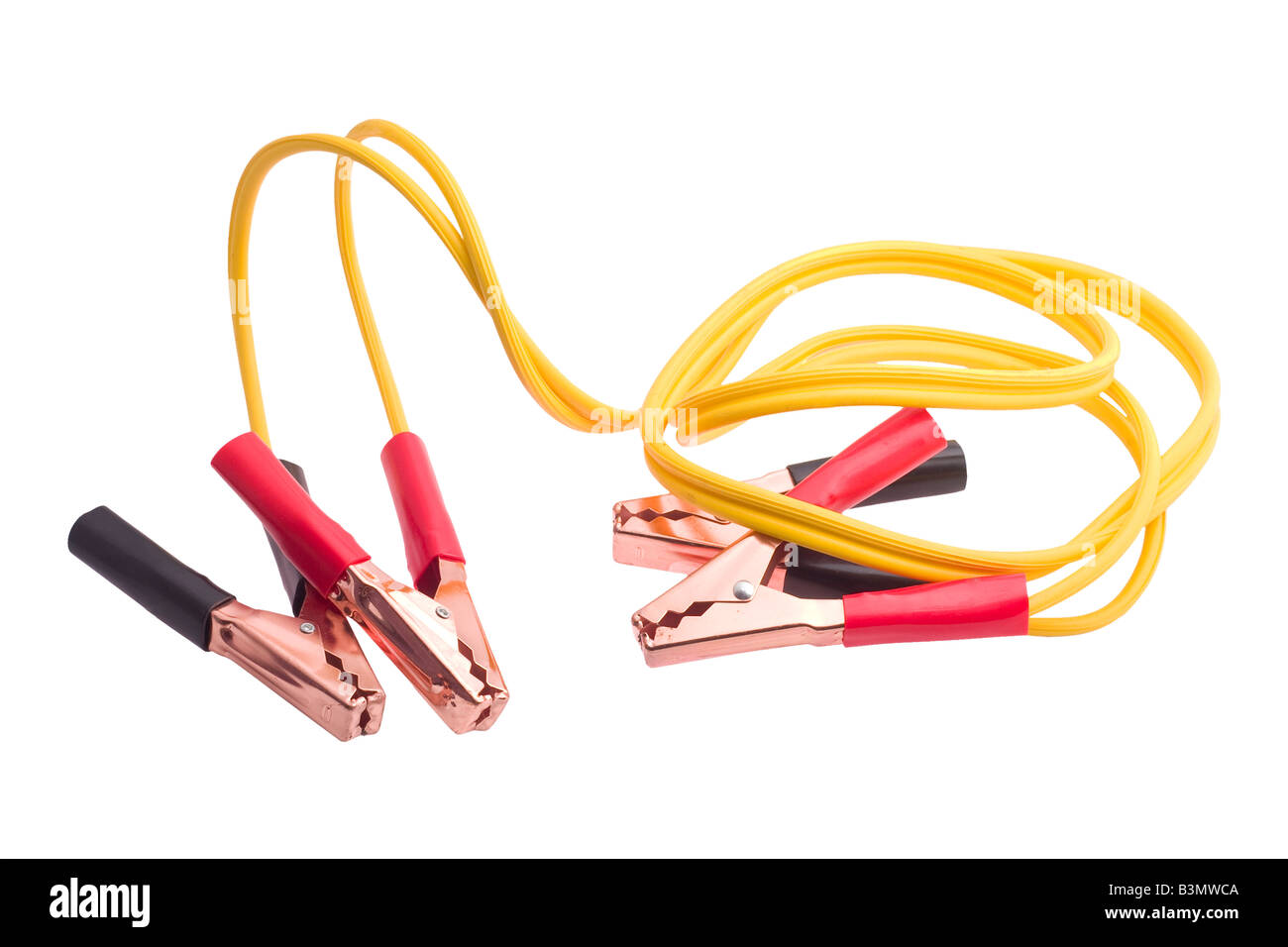 jumper cables with yellow cable isolated on white background Stock