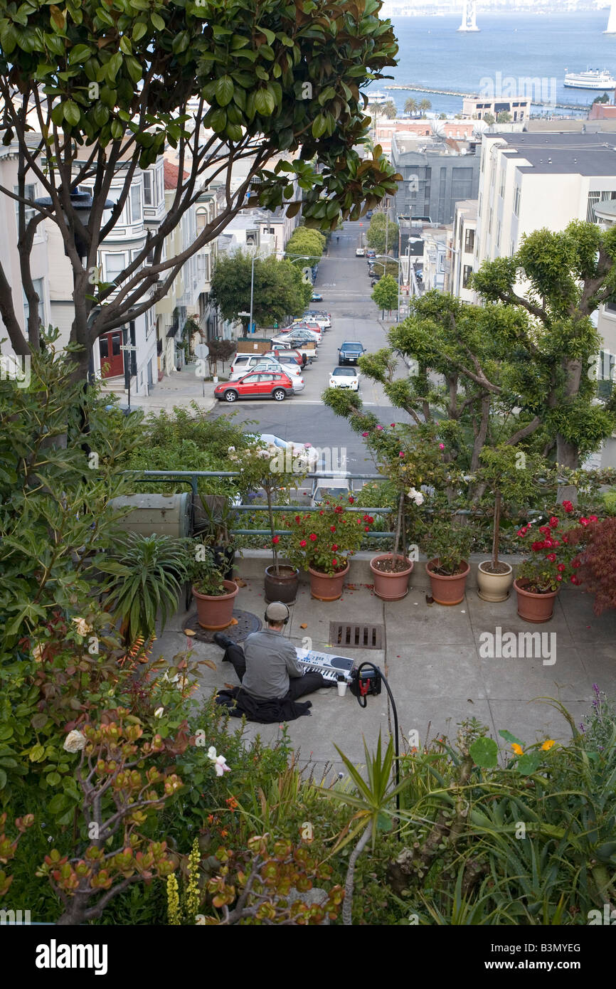 Man Plays Keyboard on San Francisco's Telegraph Hill Stock Photo