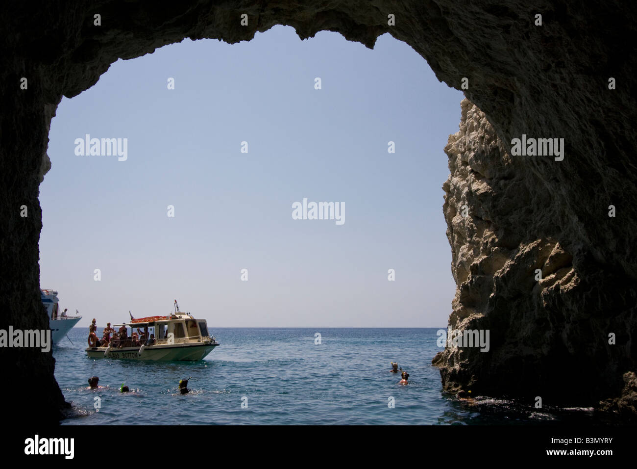 Glass bottom boat exploring Keri caves in Zakynthos Stock Photo Alamy