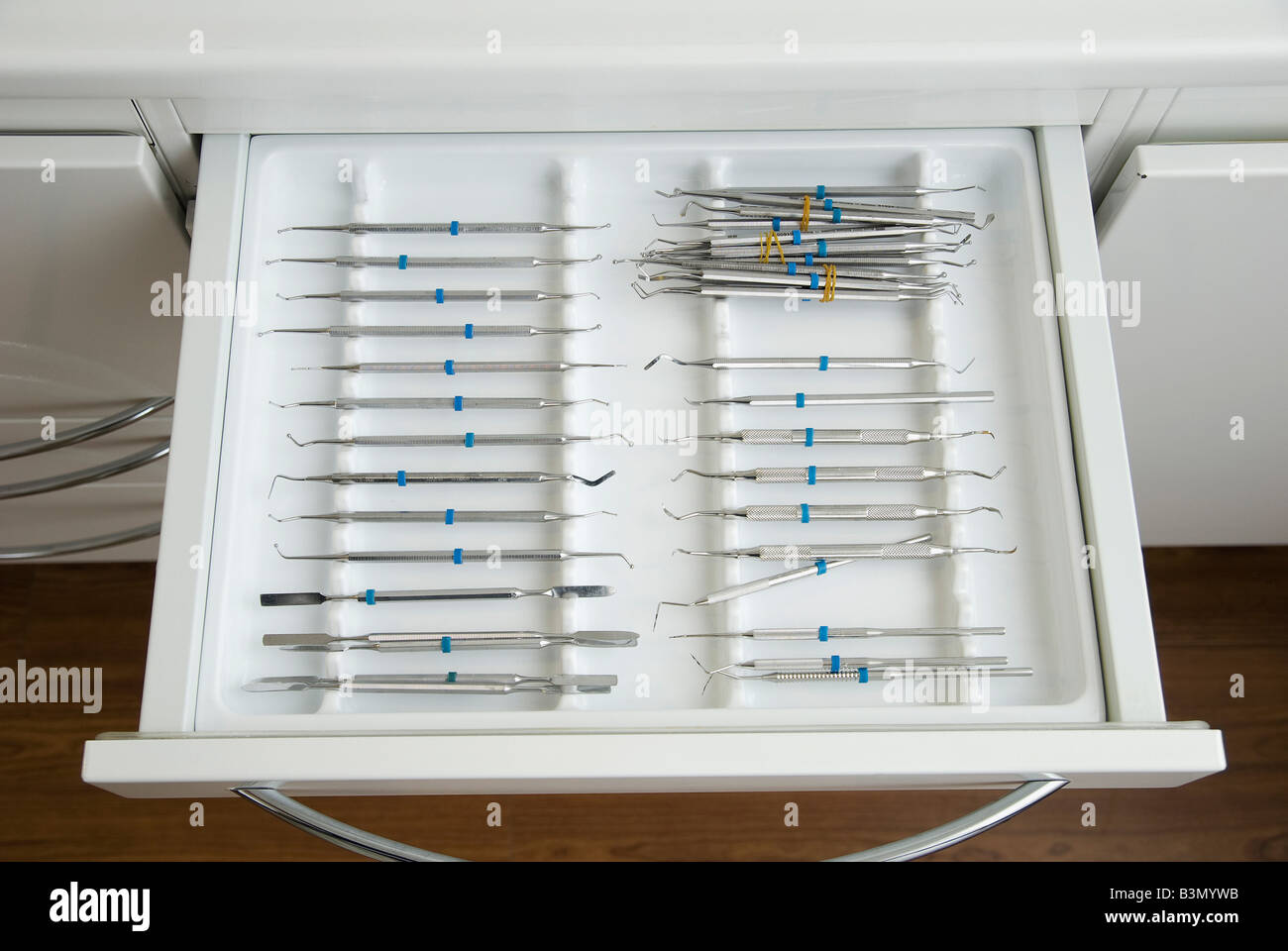 Medical practice, dental instruments in drawer Stock Photo Alamy