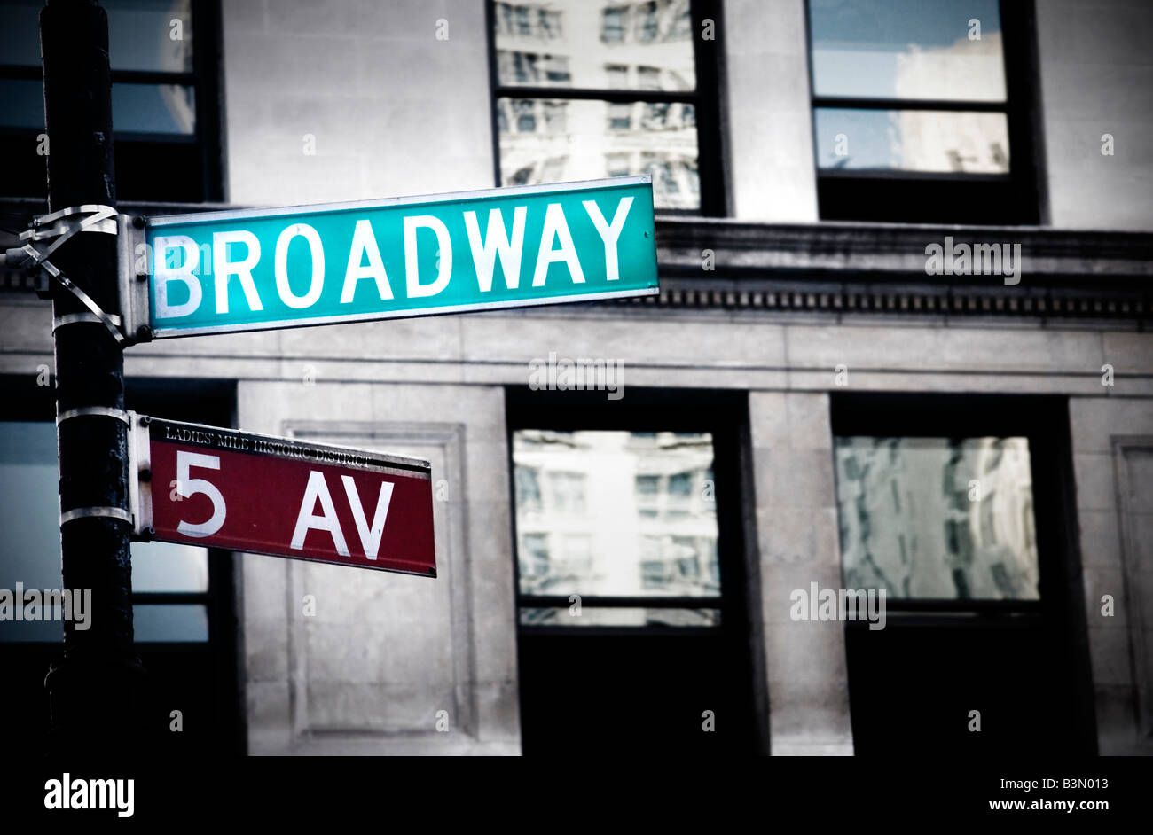 Broadway sign in New York City with grungy high contrast coloring Stock Photo