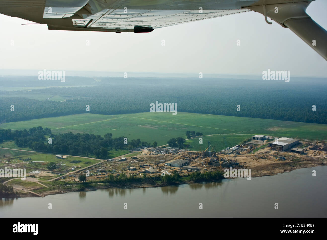 Aerial view from airplane of vicksburg mississippi airport Stock Photo