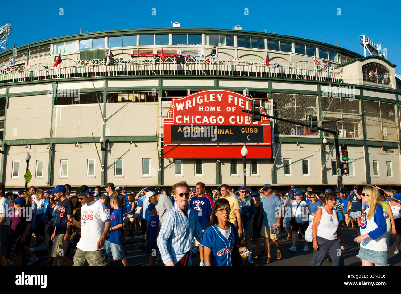 Chicago's Wrigley Field Crowd leaving ball park after Cubs game Stock