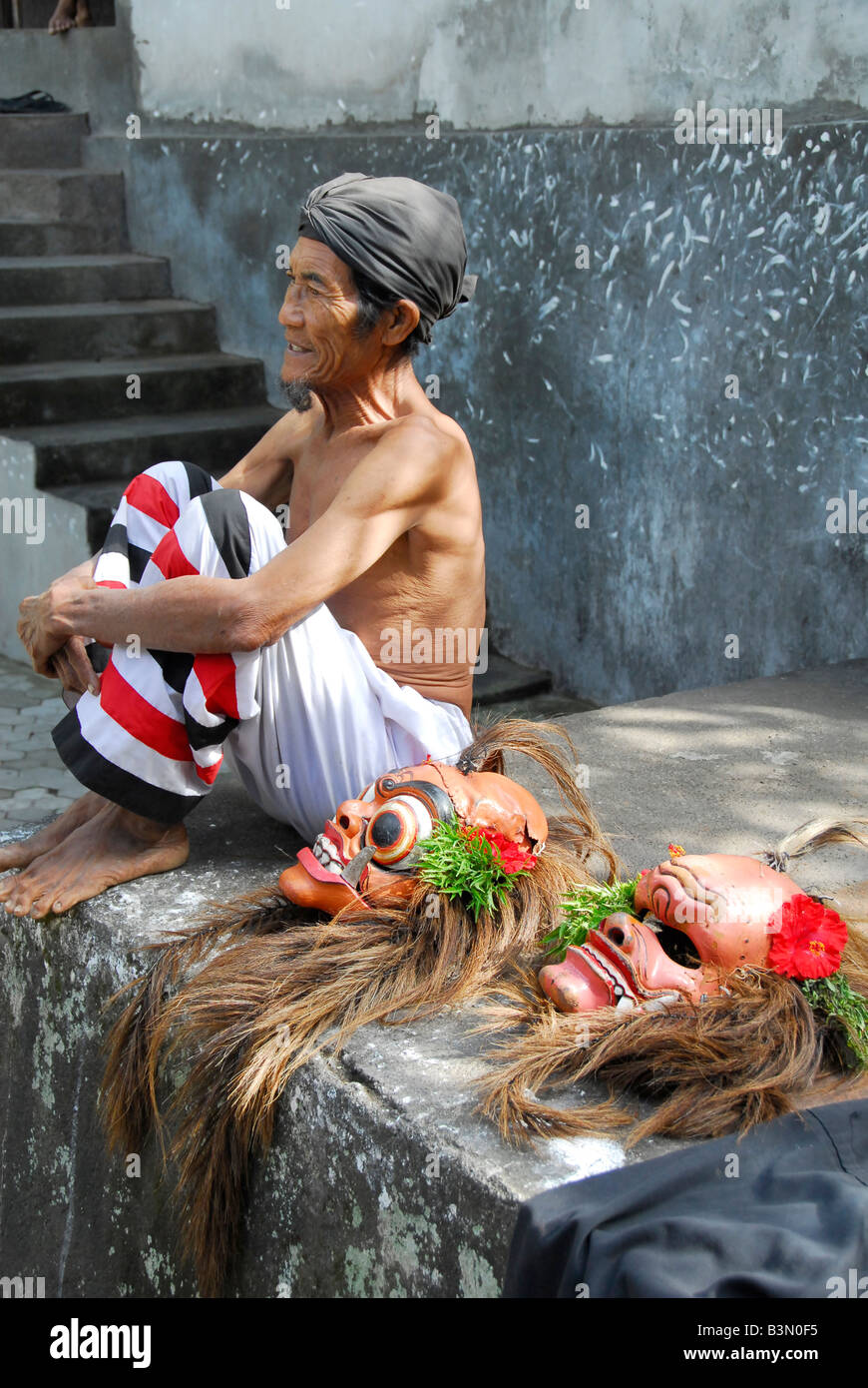 barong dancer after show , barong dance , batubulan , island of bali , indonesia Stock Photo