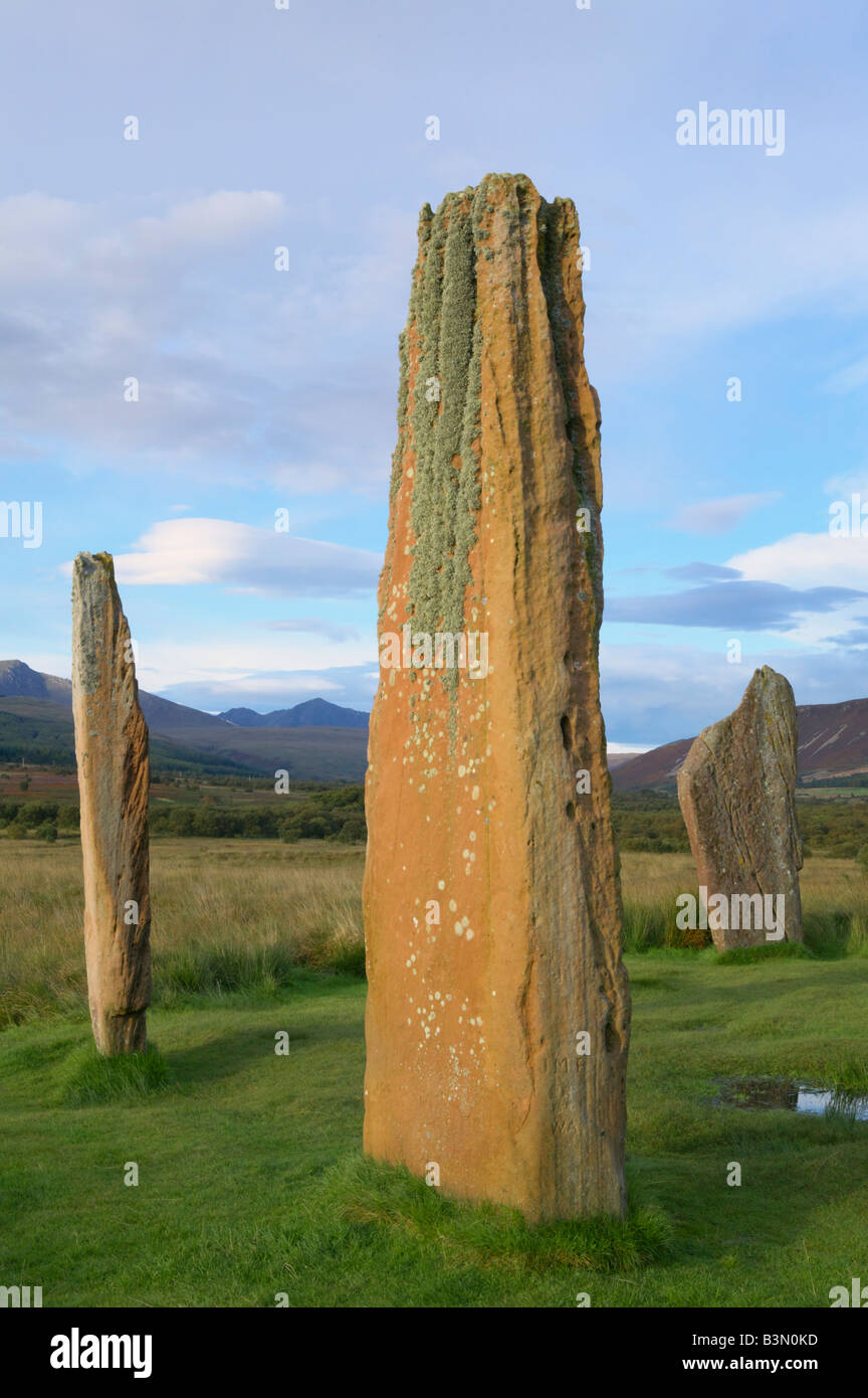 Bronze-age stone circle on Machrie Moor, Isle of Arran, North Ayrshire, Scotland, UK. Stock Photo