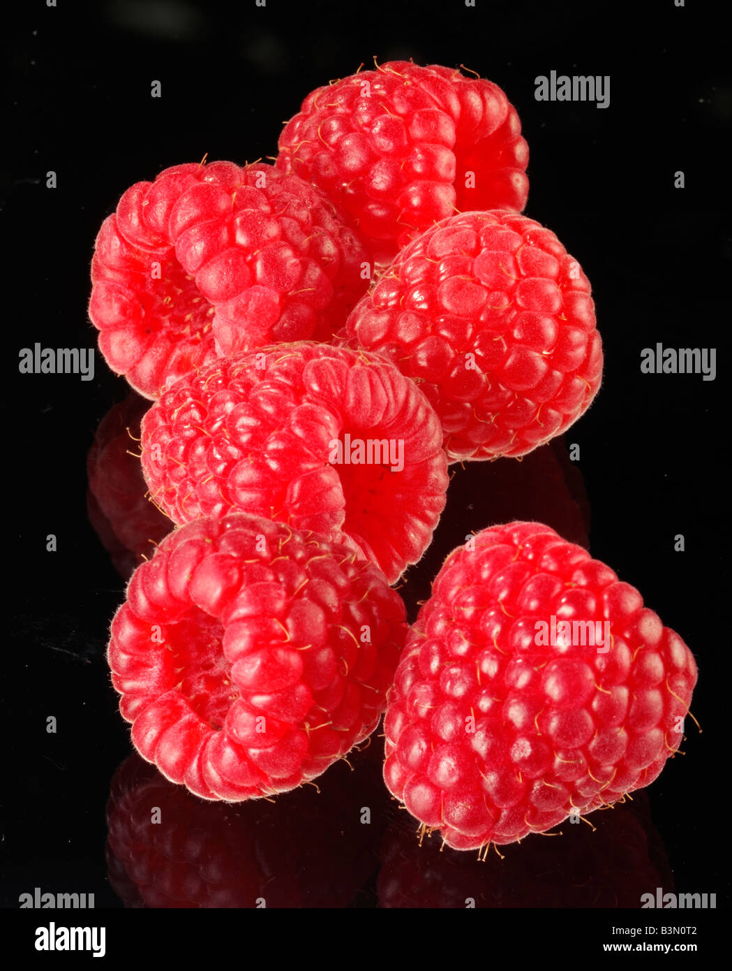 RASPBERRIES ON BLACK Stock Photo - Alamy