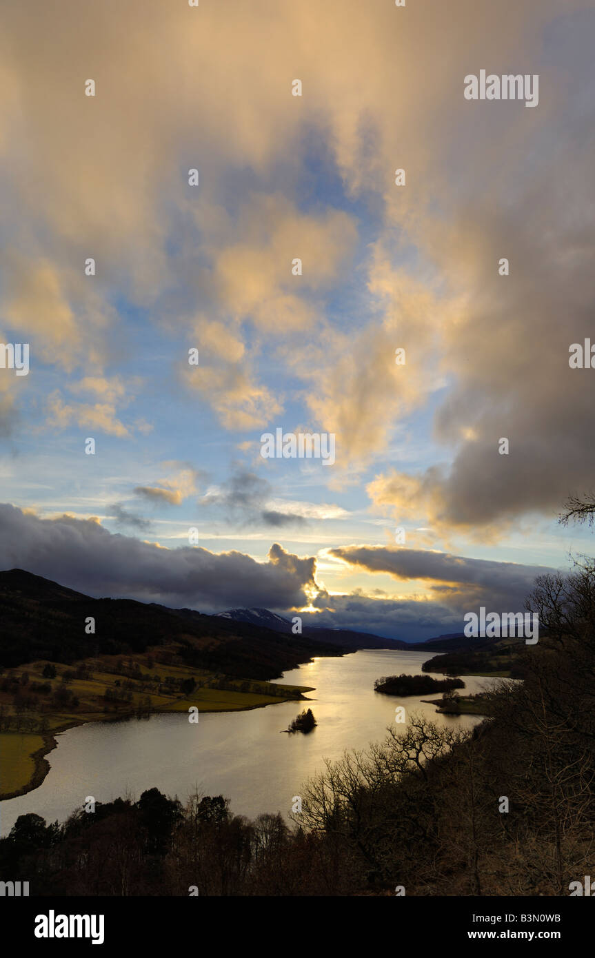 Sunset over Loch Tummel from Queen's View, Perth and Kinross, Scotland Stock Photo