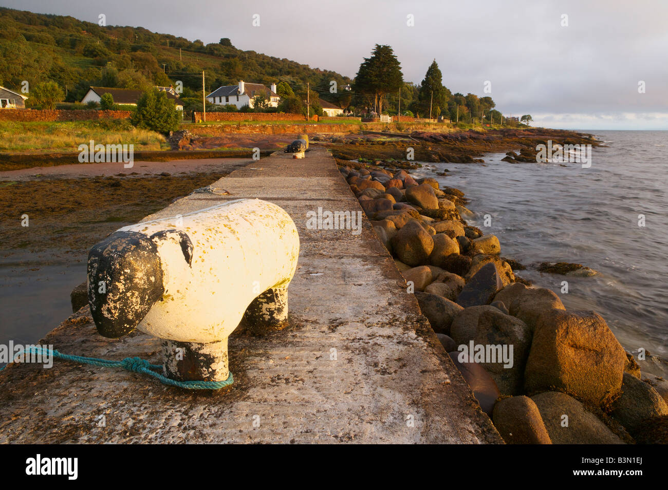 Sheep shaped bollards at Corrie harbour, Isle of Arran, North Ayrshire, Scotland, UK. Stock Photo