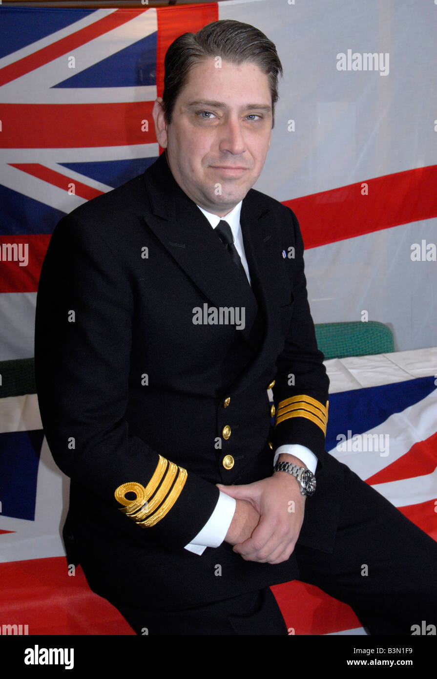Captain of the ship Cdr Mike Utley Type 23 'Duke Class' Frigate 'HMS Portland' Stock Photo