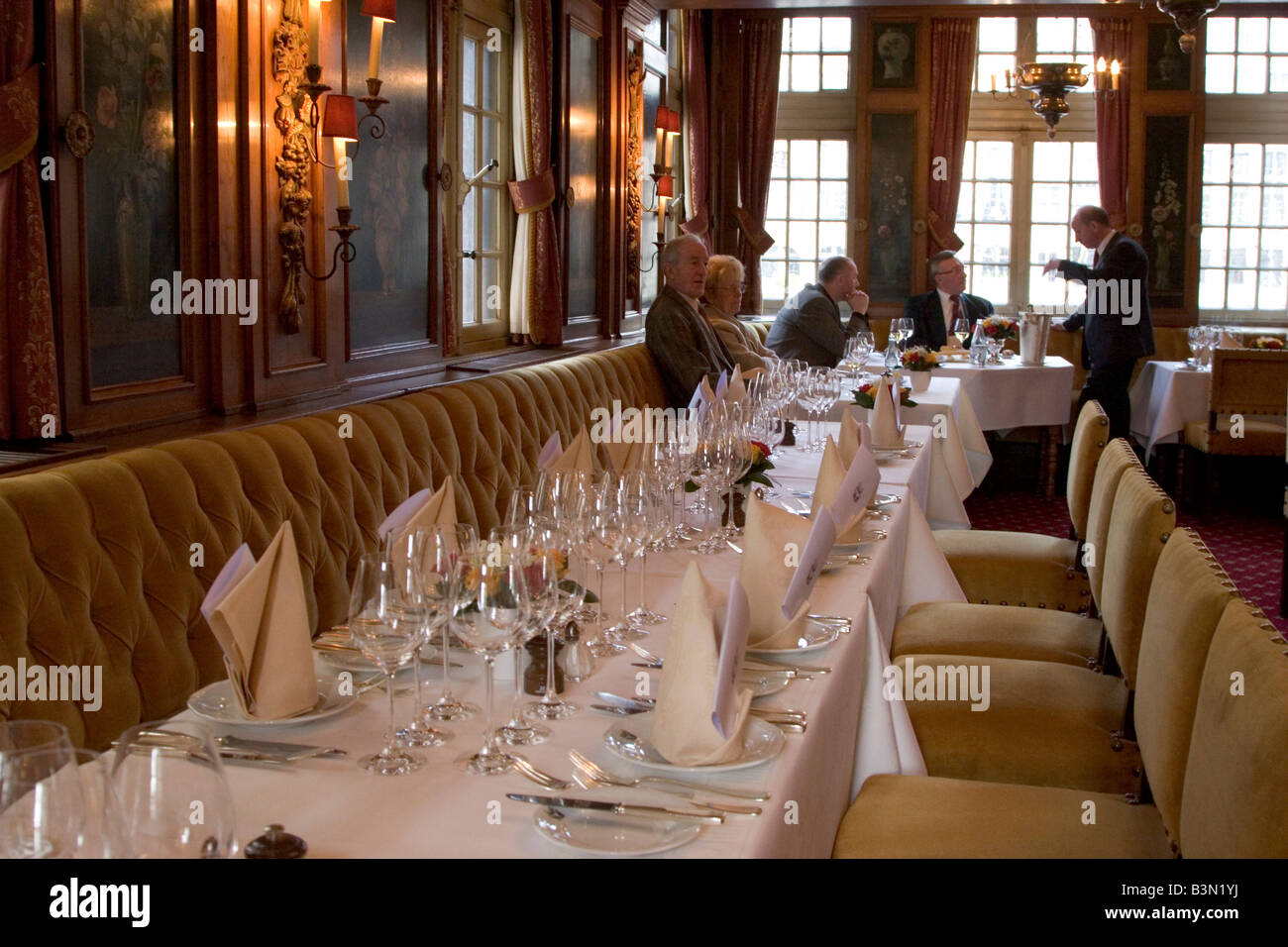 Smart formal and expensive restaurant ' La Maison du Cynge' located at 9 Grand Place in Brussels Belgium Stock Photo