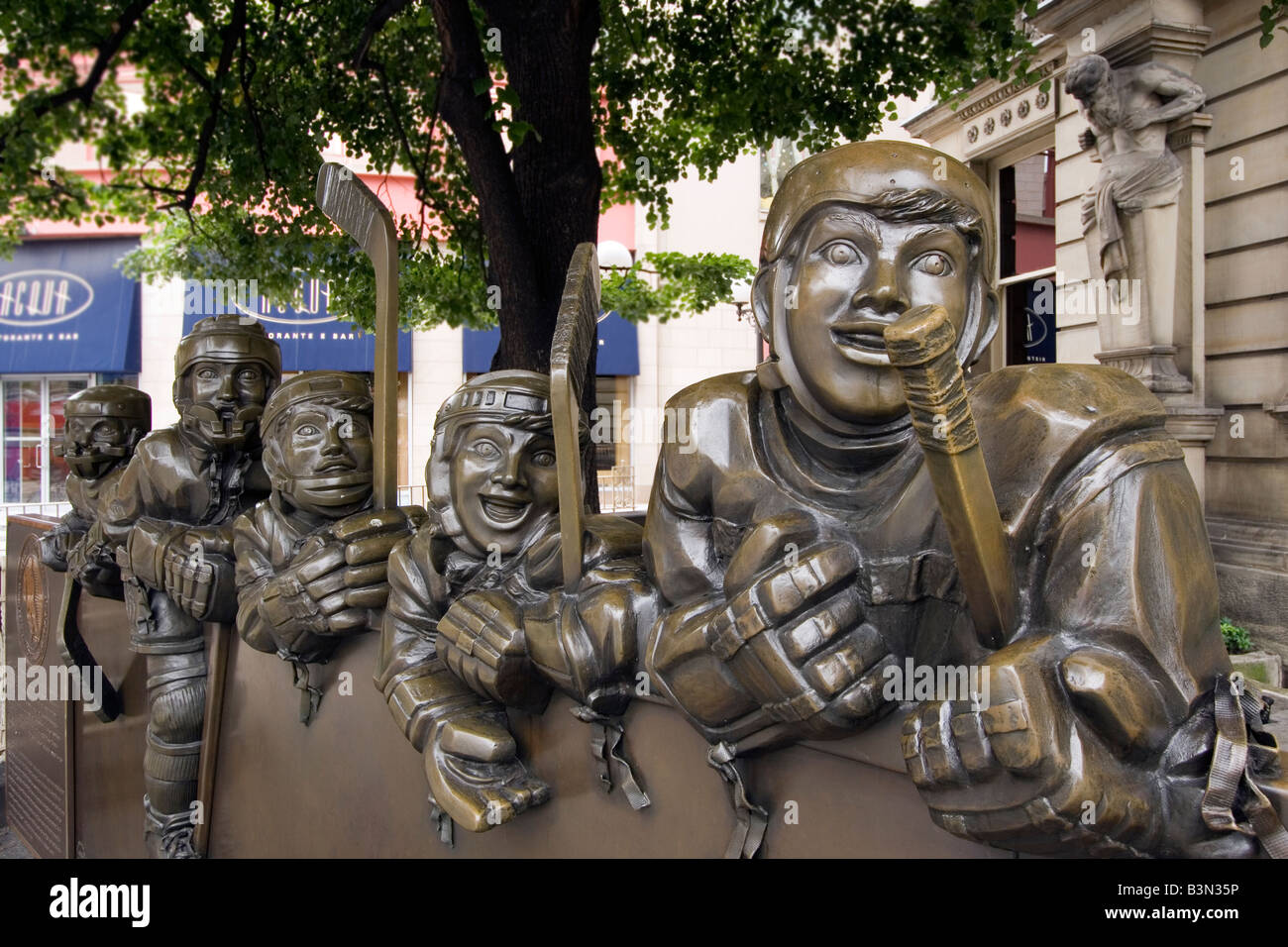 'Our Game' bronze statue. Hockey hall of fame. Toronto. Ontario. Canada. Stock Photo