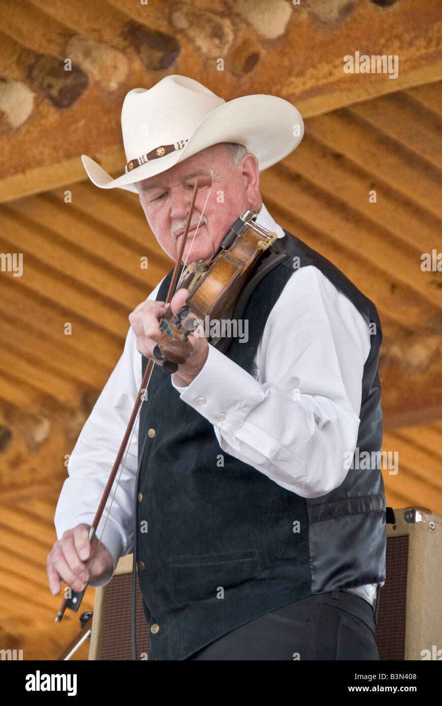 Texas Turkey annual Bob Wills Day celebration Texas Playboys western swing band in concert fiddle player Stock Photo