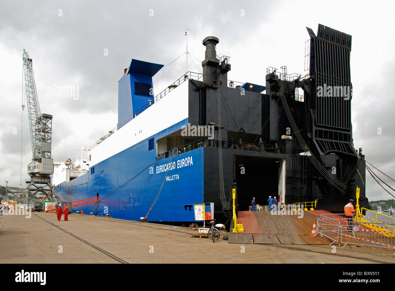 a cargo ship in dock at falmouth port,cornwall,uk Stock Photo