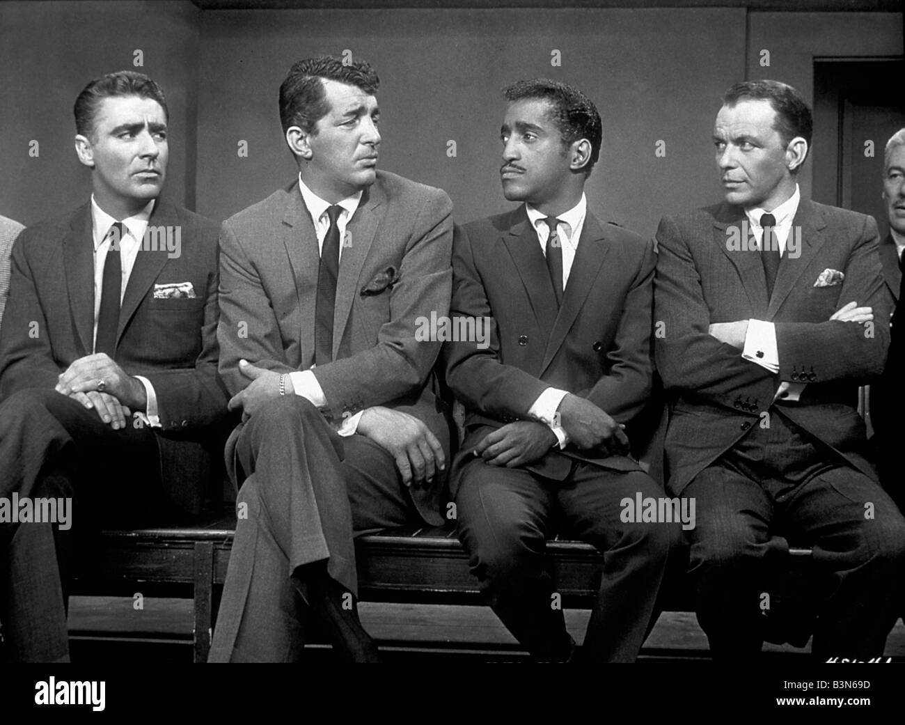 OCEAN'S ELEVEN 1960 Warner/Dorchester film with from left Peter Lawford, dean Martin, Sammy Davis Jnr and Frank Sinatra Stock Photo