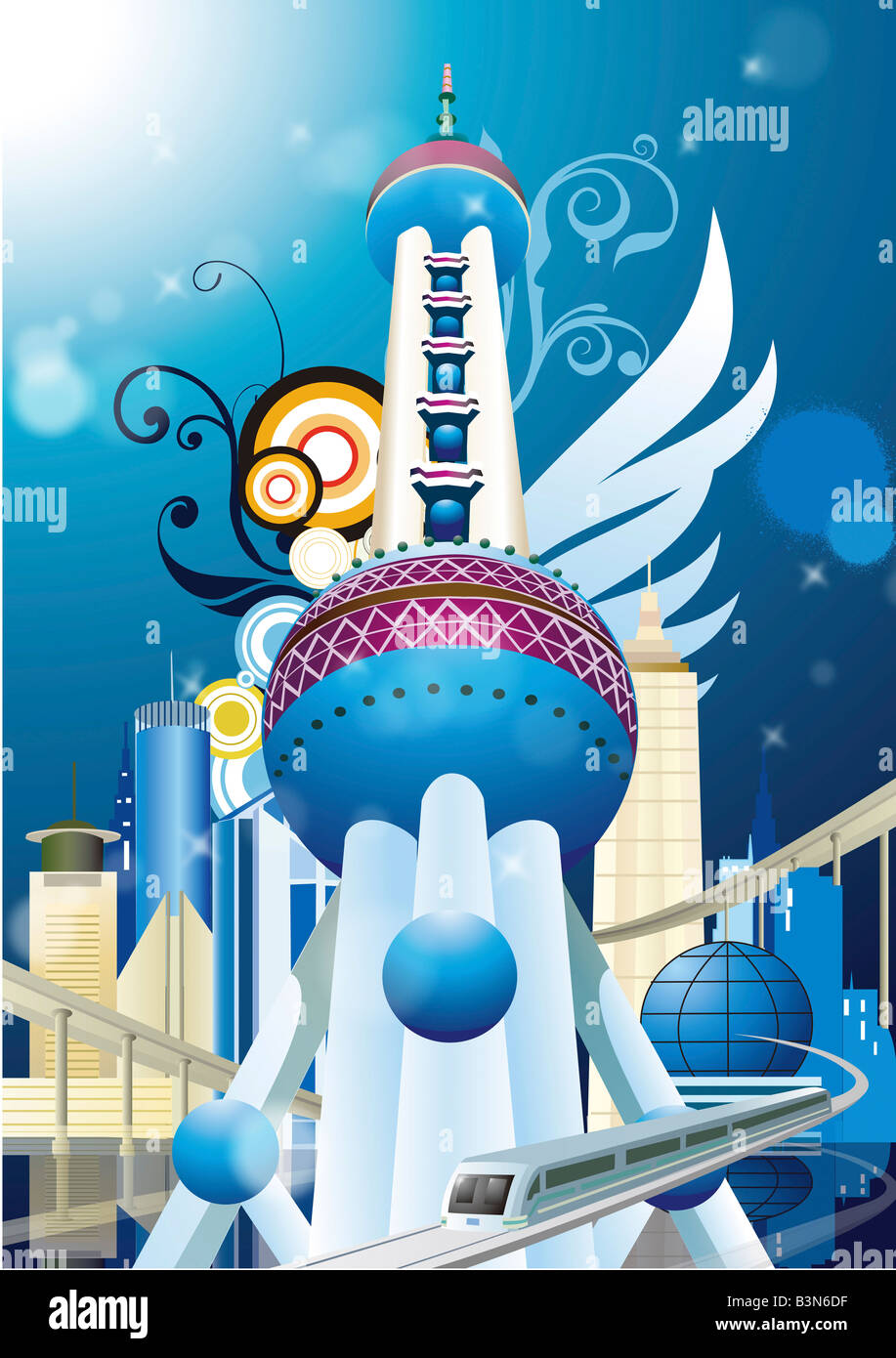 oriental pearl tower,illustration Stock Photo - Alamy