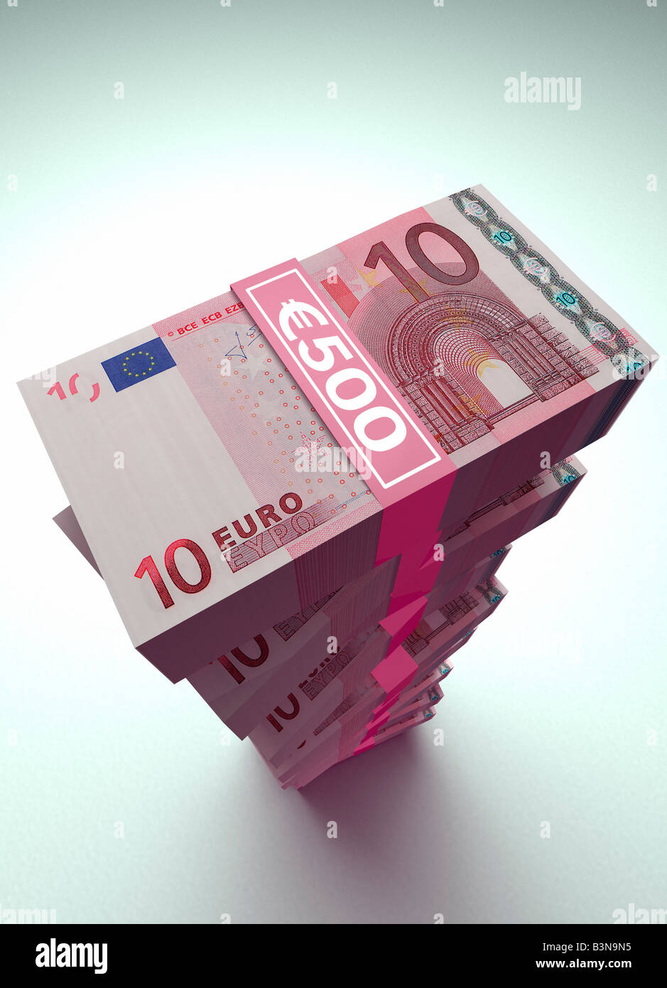 Large stack of £10 Euro bank notes on plain background Stock Photo - Alamy