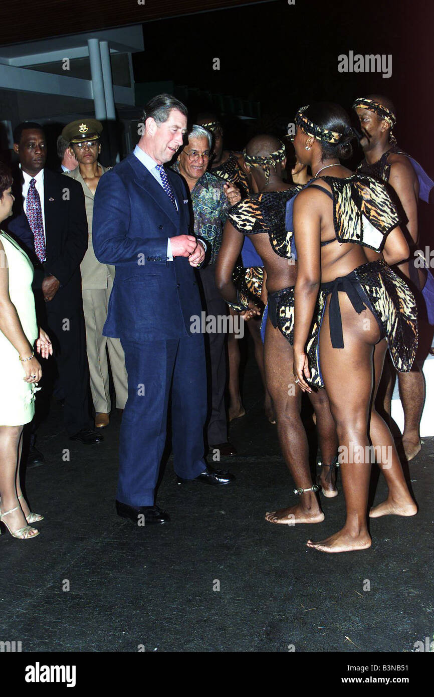 Prince Charles visits Trinidad meets February 2000 and watches limbo dancers at Prime Ministers reception Stock Photo