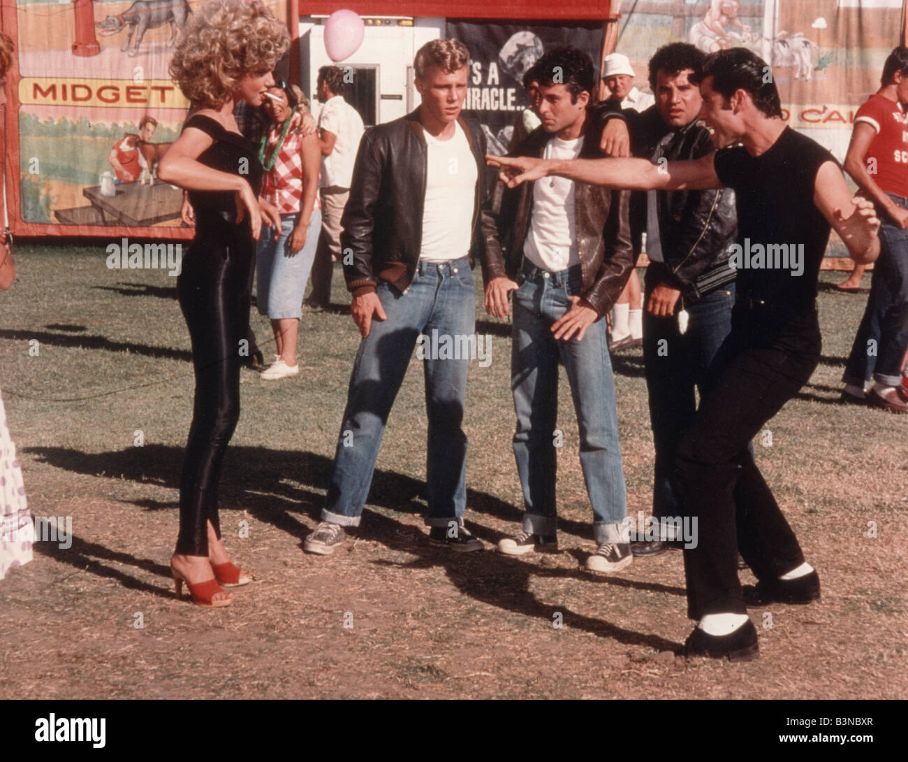 GREASE 1978 Paramount/Robert Stigwood film with John Travolta at right and Olivia Newton-John at left Stock Photo