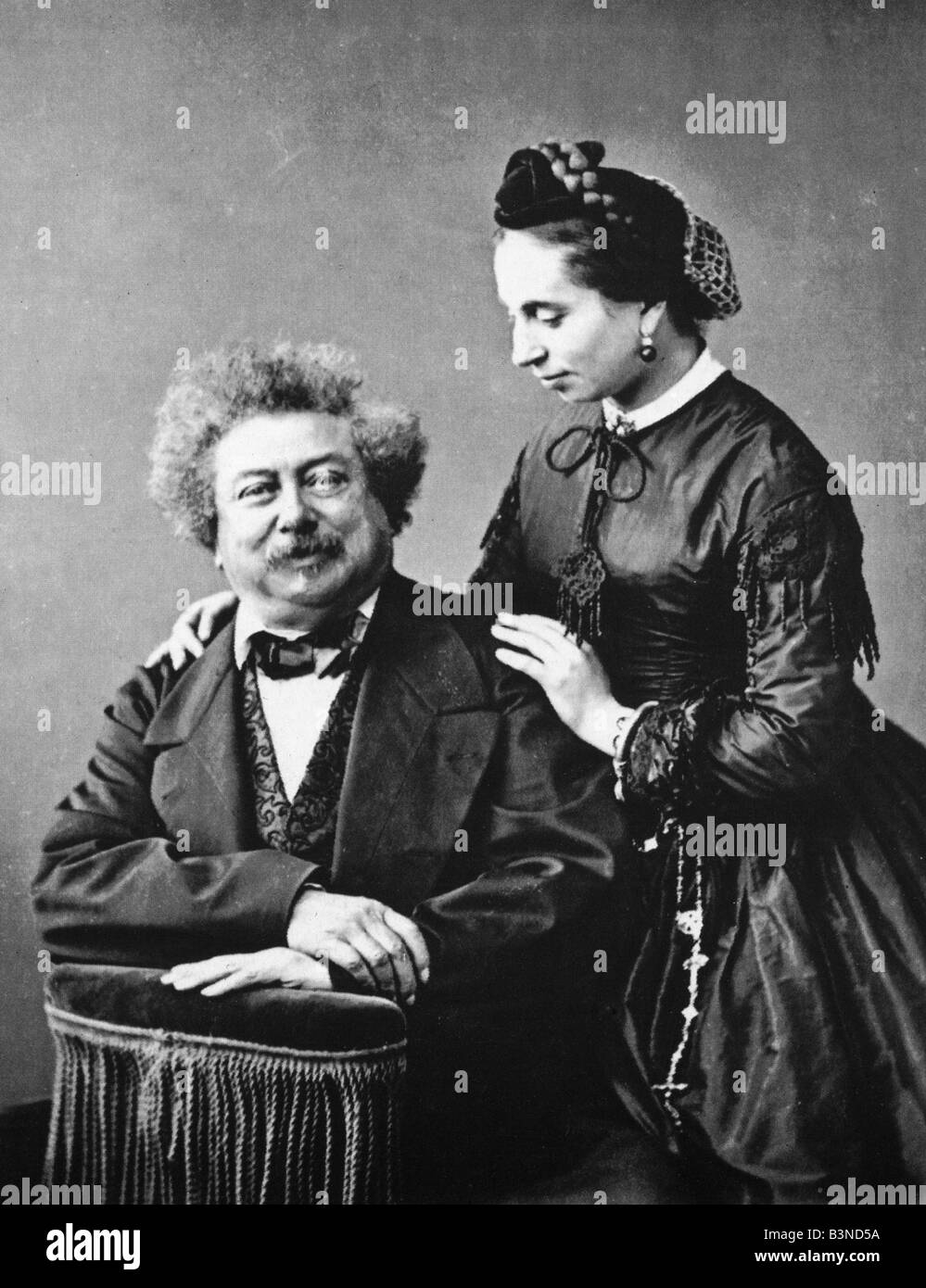 ALEXANDRE DUMAS French writer 1802 to 1870 with wife Marie about 1860. His most famous novel is The Three Musketeers (1844) Stock Photo