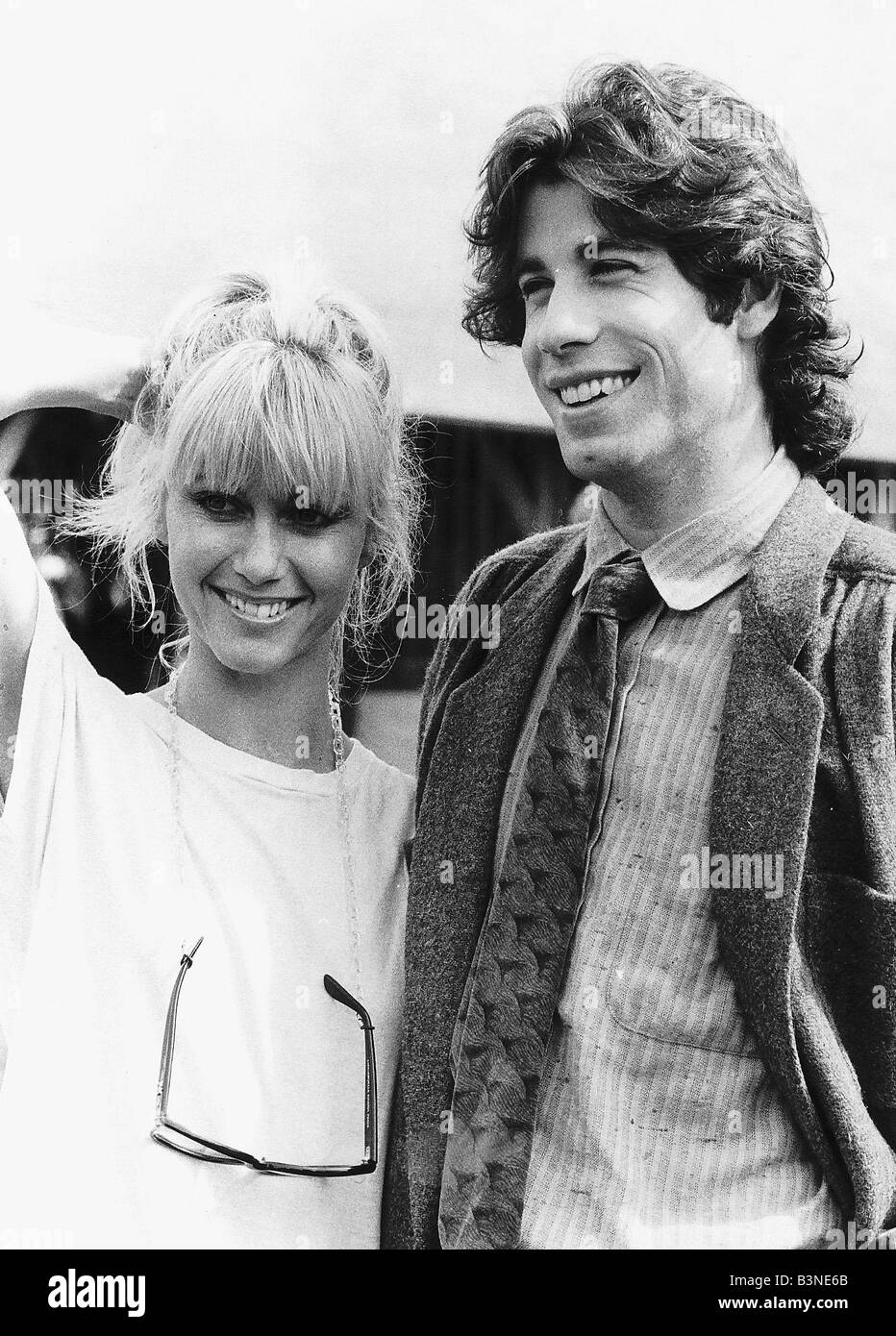 John Travolta with Olivia Newton John with whom he starred in the film Grease Stock Photo