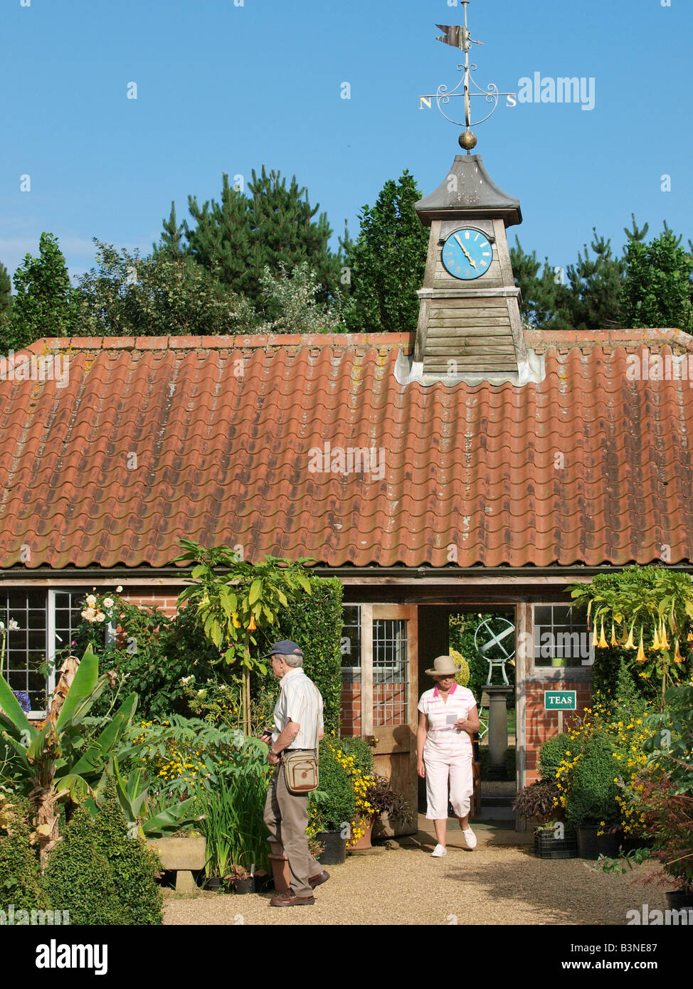 CAFE ENTRANCE  WITH VISITORS TO EAST RUSTON OLD VICARAGE GARDEN NORFOLK ENGLAND UK Stock Photo