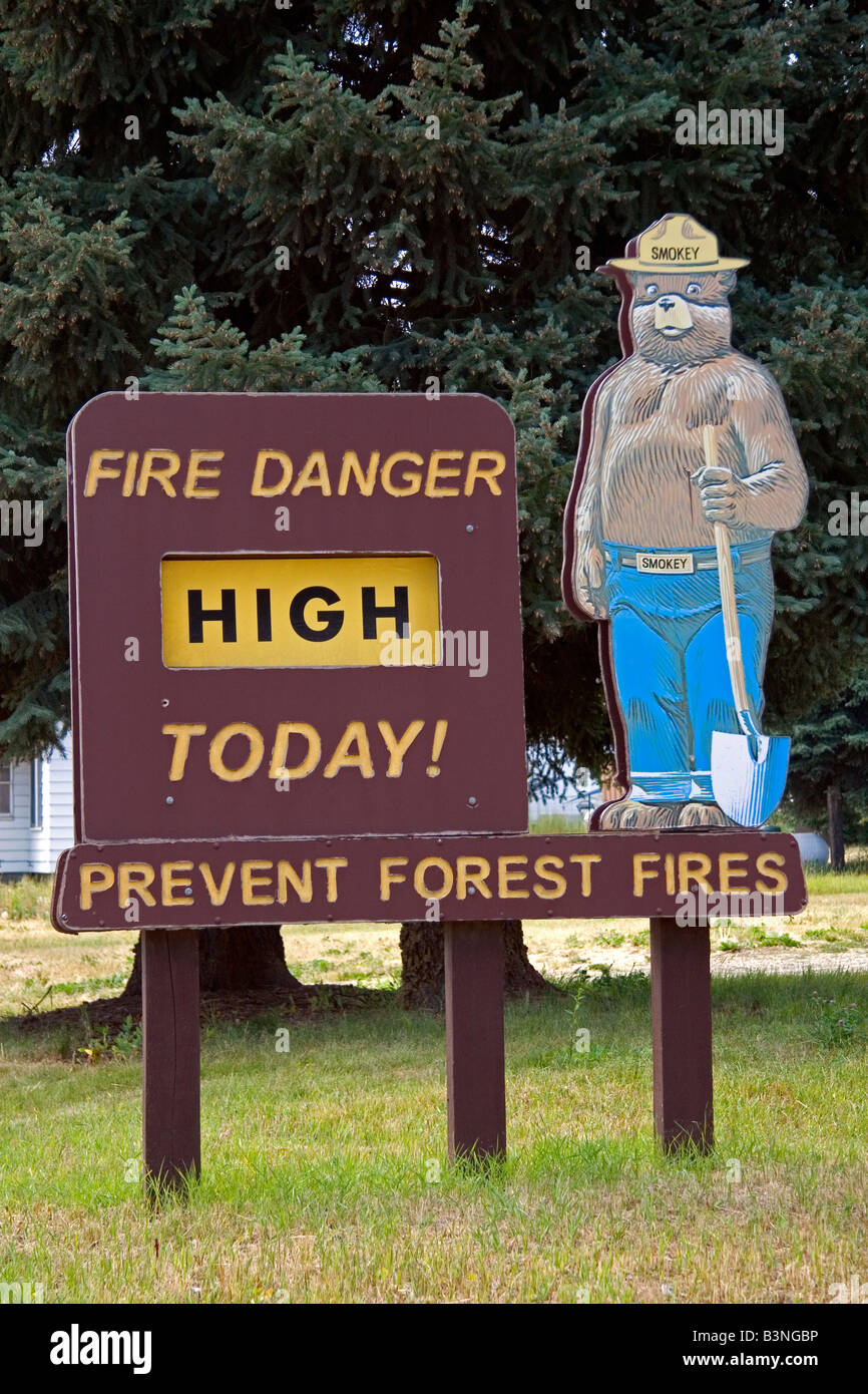 Smokey Bear Fire Danger sign reads high in Cascade Idaho Stock Photo