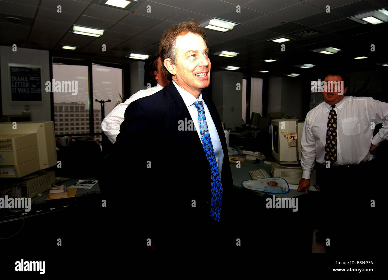 Prime Minister Tony Blair visits the Daily Mirror HQ in Canary Wharf