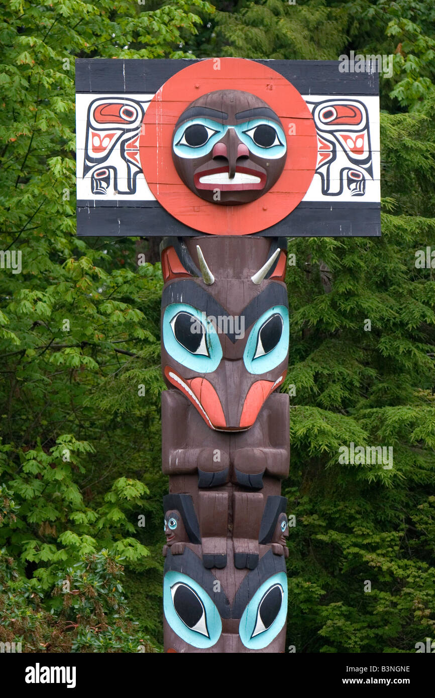 Totem pole located in Stanley Park at Vancouver British Columbia Canada Stock Photo