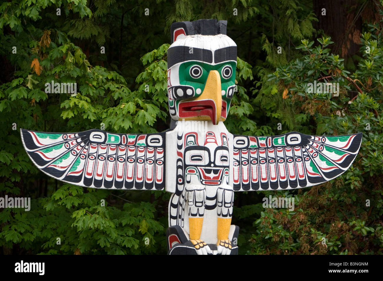 Totem pole located in Stanley Park at Vancouver British Columbia Canada Stock Photo