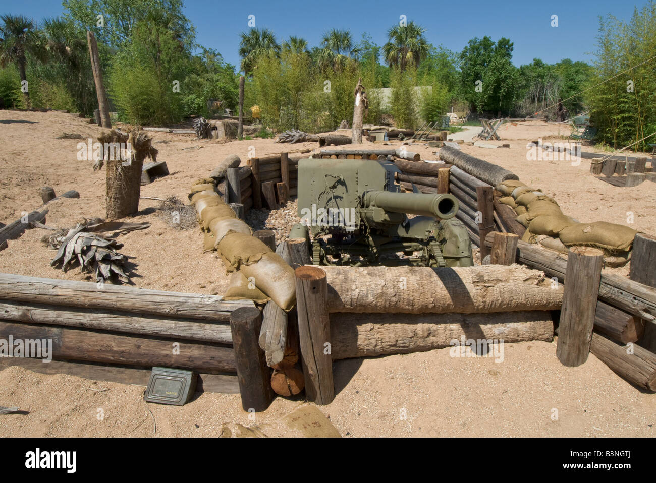 Texas Hill Country Fredericksburg National Museum of the Pacific War Combat Zone exhibit Japanese gun and invasion beach defense Stock Photo