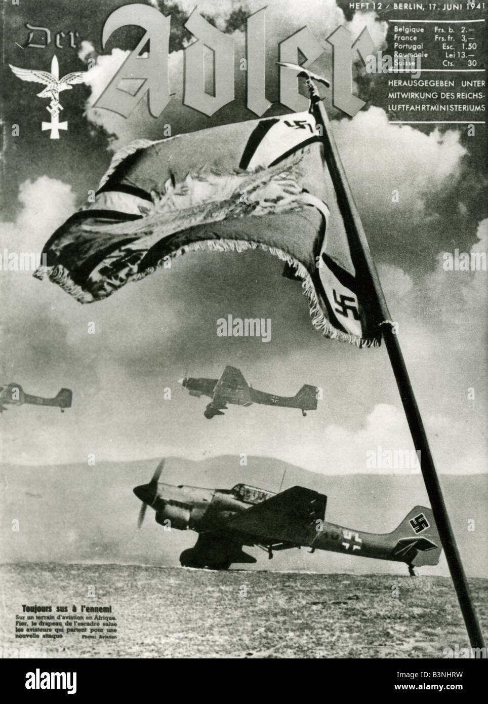 DER ADLER Magazine of the Nazi German Luftwaffe. This issue dated June 1941 features Ju 87 Stuka dive bombers on the cover Stock Photo