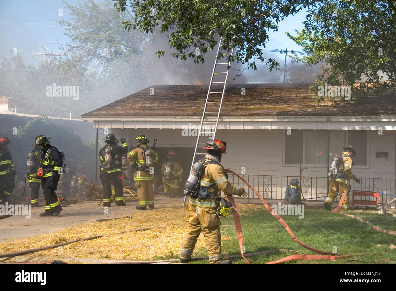 Firefighters respond to a house fire in Boise Idaho Stock Photo Alamy