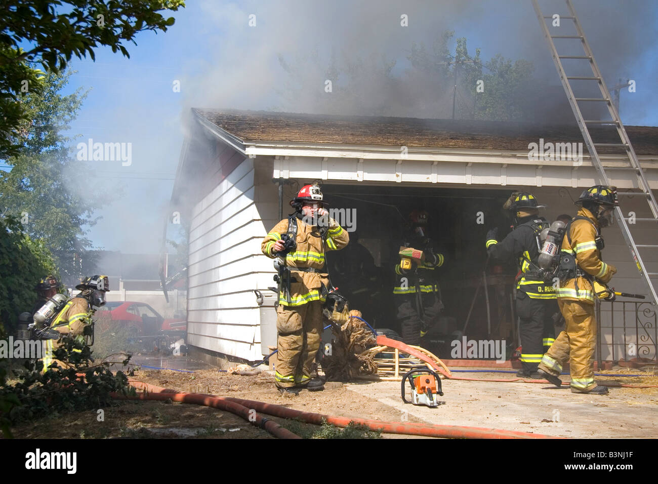 Firefighters respond to a house fire in Boise Idaho Stock Photo Alamy