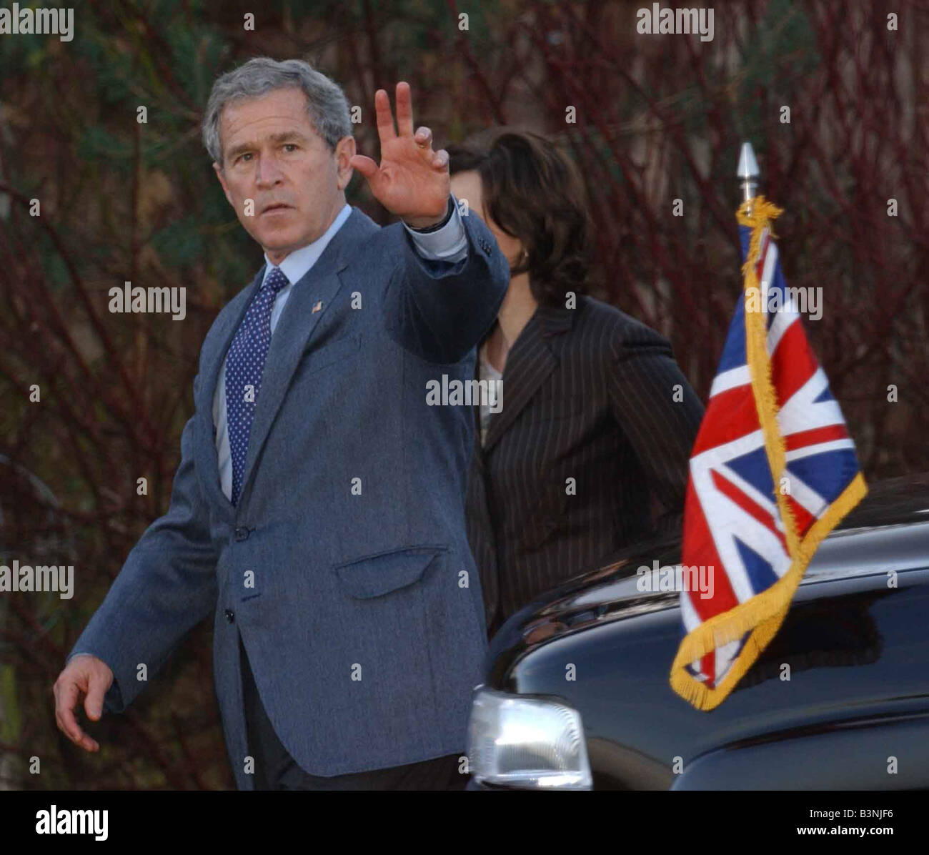 President George Bush leaves Trimdon November 2003 Stock Photo