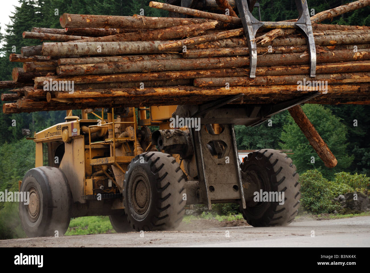 A logging truck at the wood mill in Darrington, WA. Stock Photo