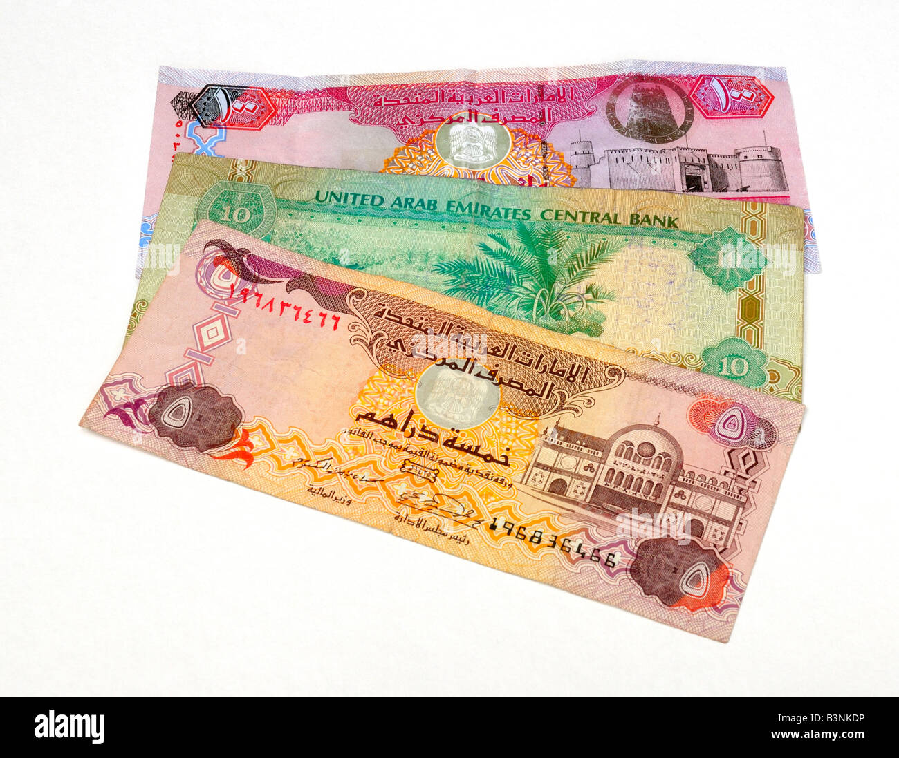 United Arab Emirates UAE Dirham Bank Notes Stock Photo