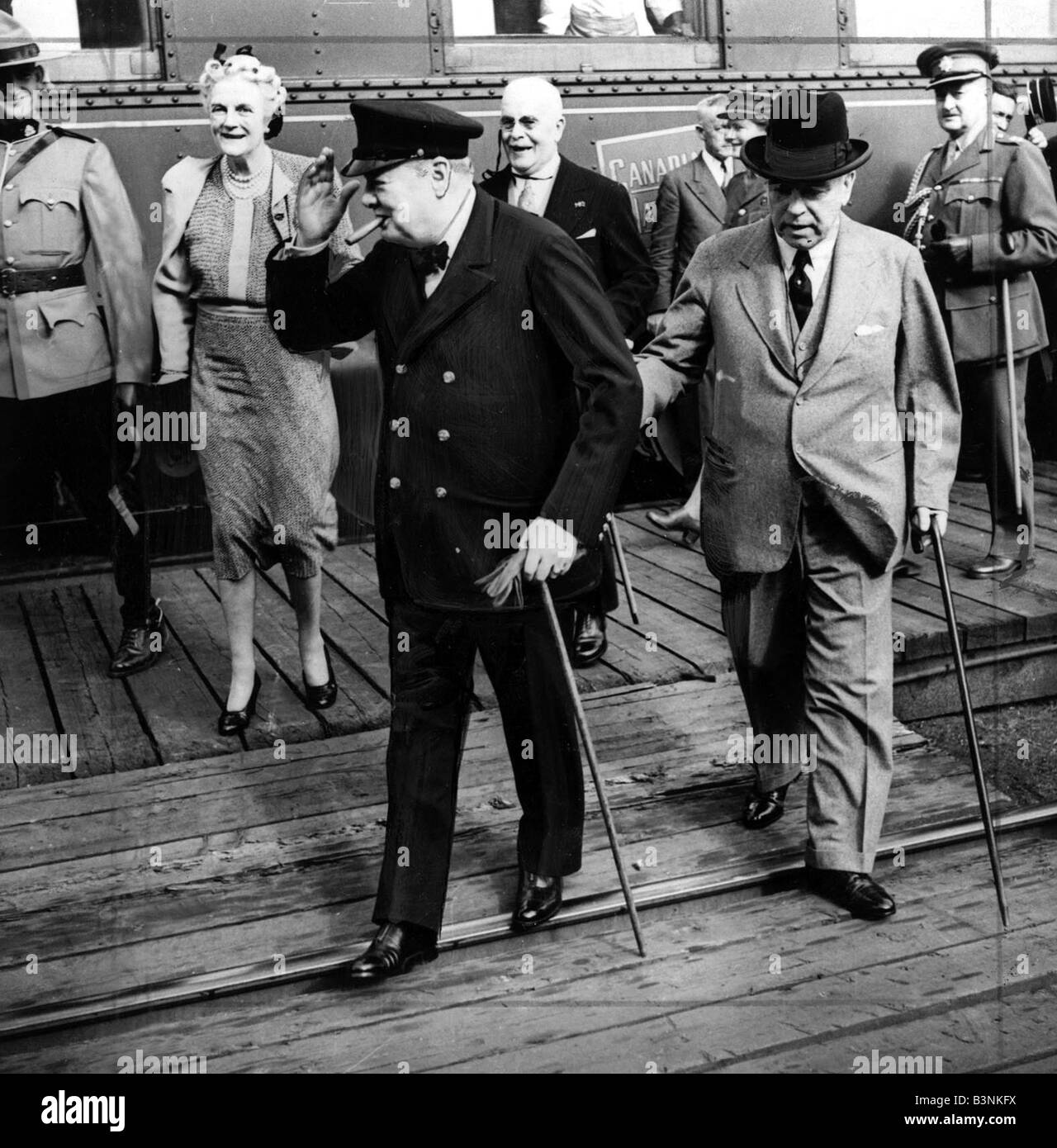 British Prime Minister with Mr MacKenzie King on arrival in Canada August 1943 Stock Photo