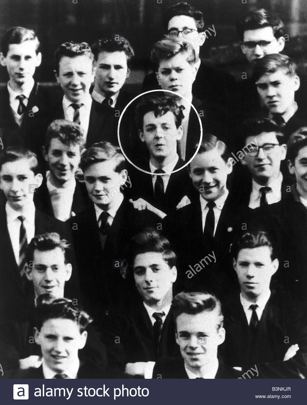 Paul McCartney of the Beatles circled in a school photograph 1950s ...