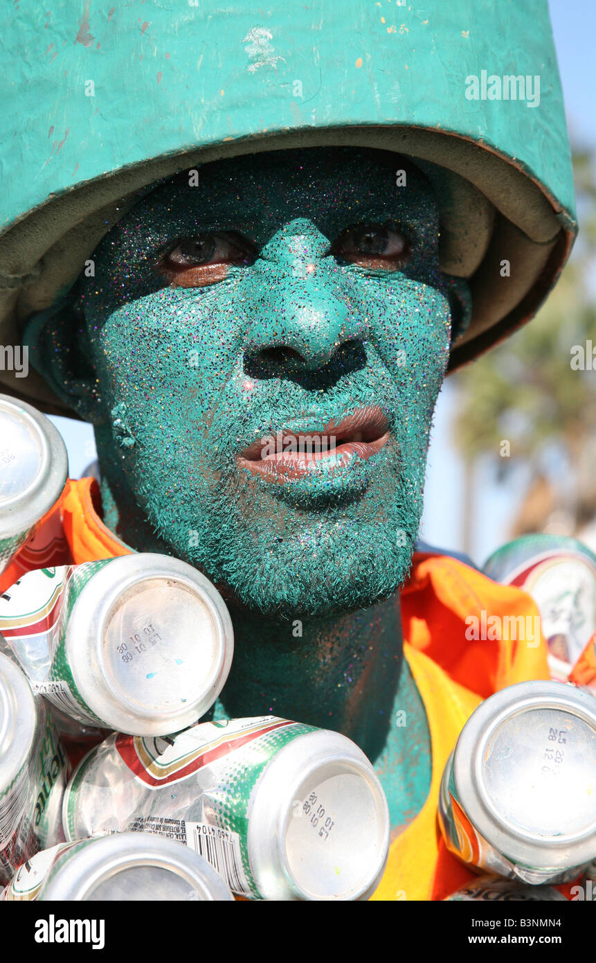 Carnival participant dressed up as a beer bottle performing during Santo Domingo Carnival, Dominican Republic Stock Photo
