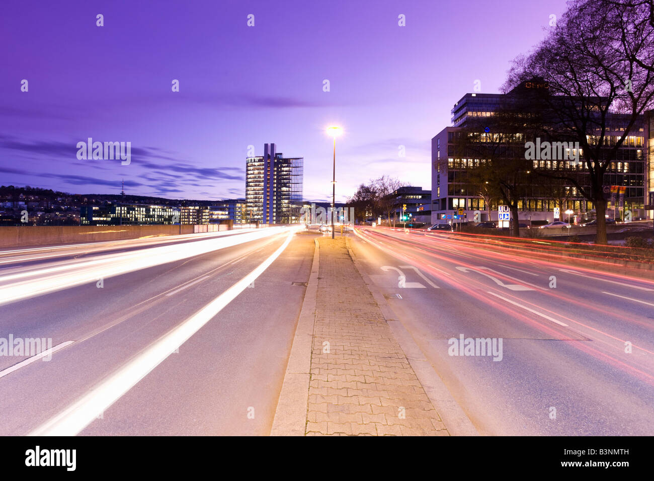 Germany, Stuttgart, road traffic at twilight Stock Photo