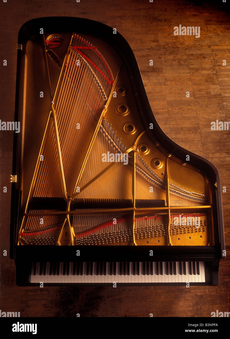 piano with cover off from above Stock Photo