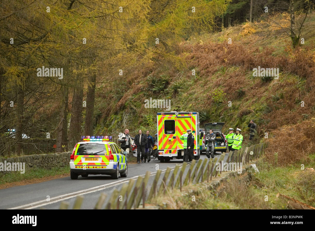 A road traffic accident on the A591 at Thirlmere Cumbria UK Stock Photo Alamy