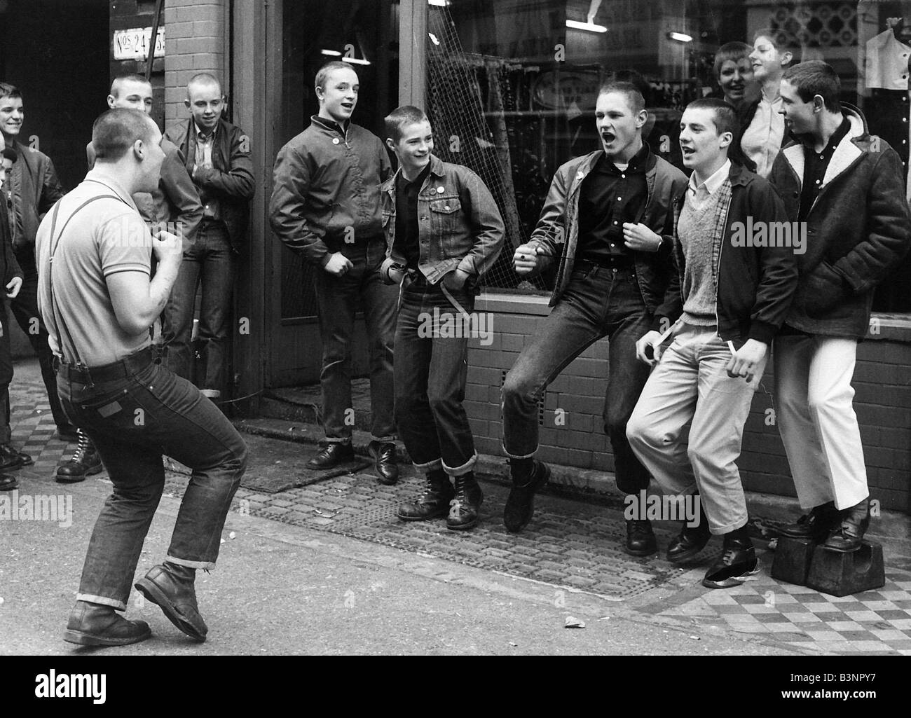 Teenage Skinheads dancing the Moonstomp in London 1980 Stock Photo