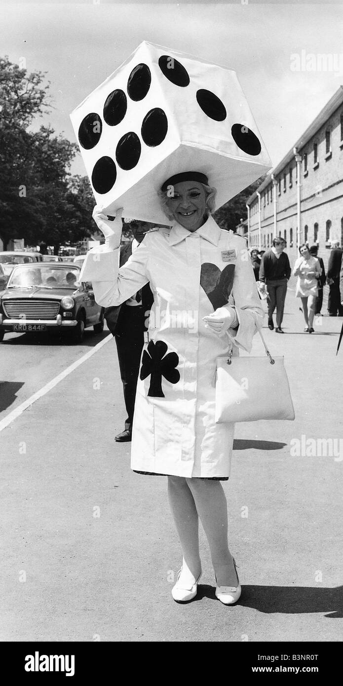 Gertude Shilling in giant dice hat Royal Ascot June 1969 Sixties