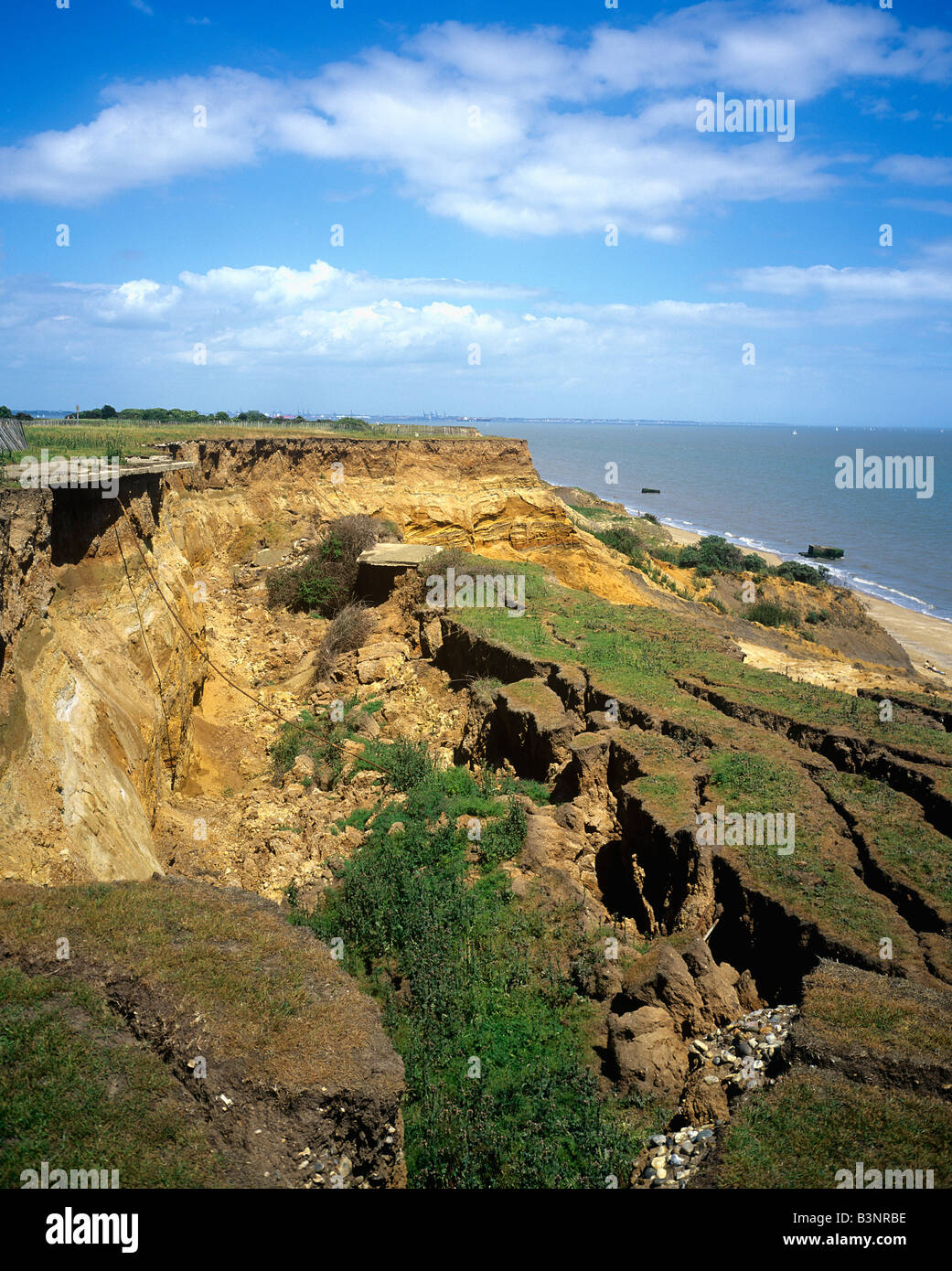 Cliffs east of Walton collapsing due to erosion and water penetration Essex Stock Photo