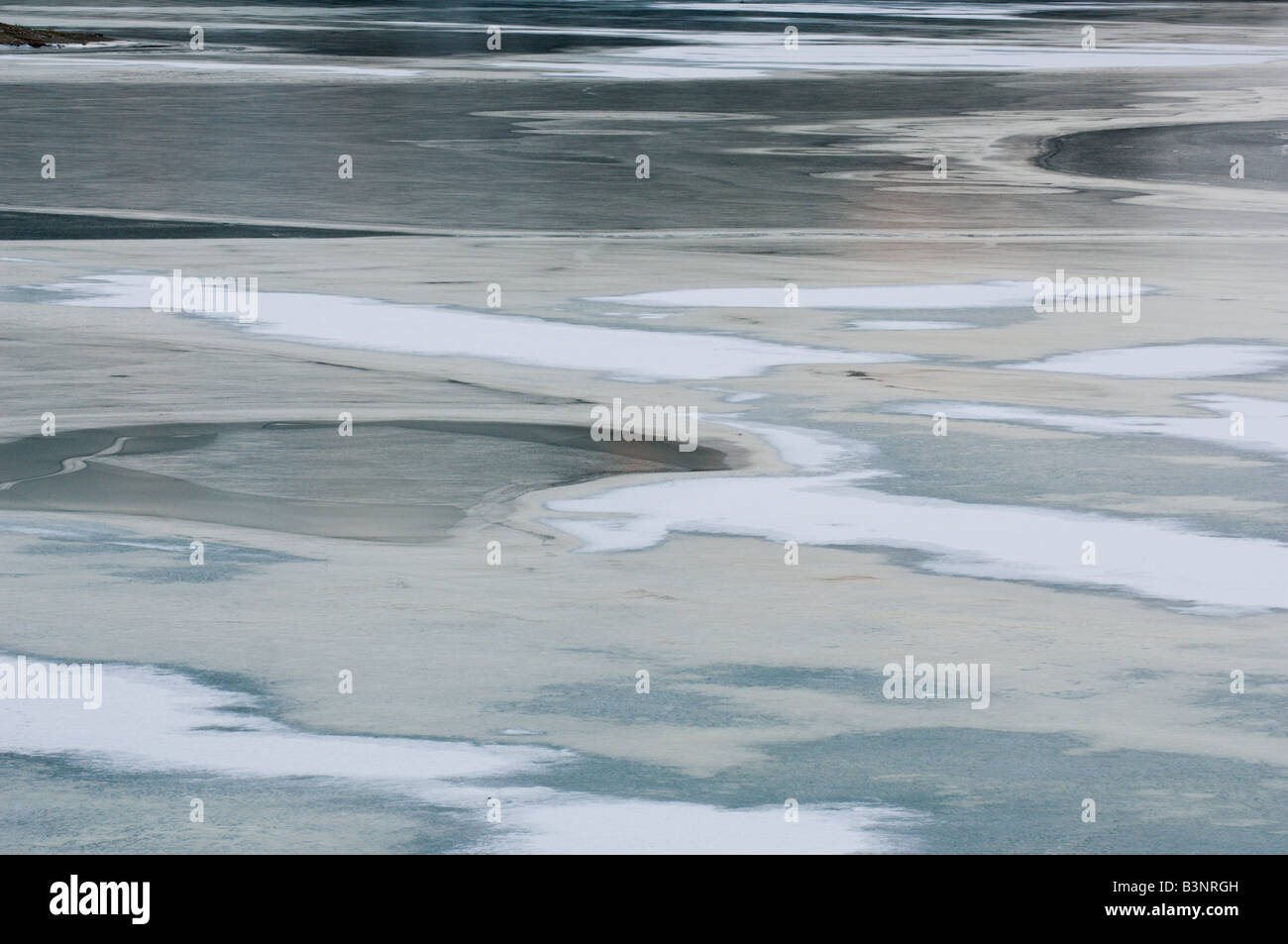 Ice formations on the frozen surface of the Lanuza Reservoir, Spain ...