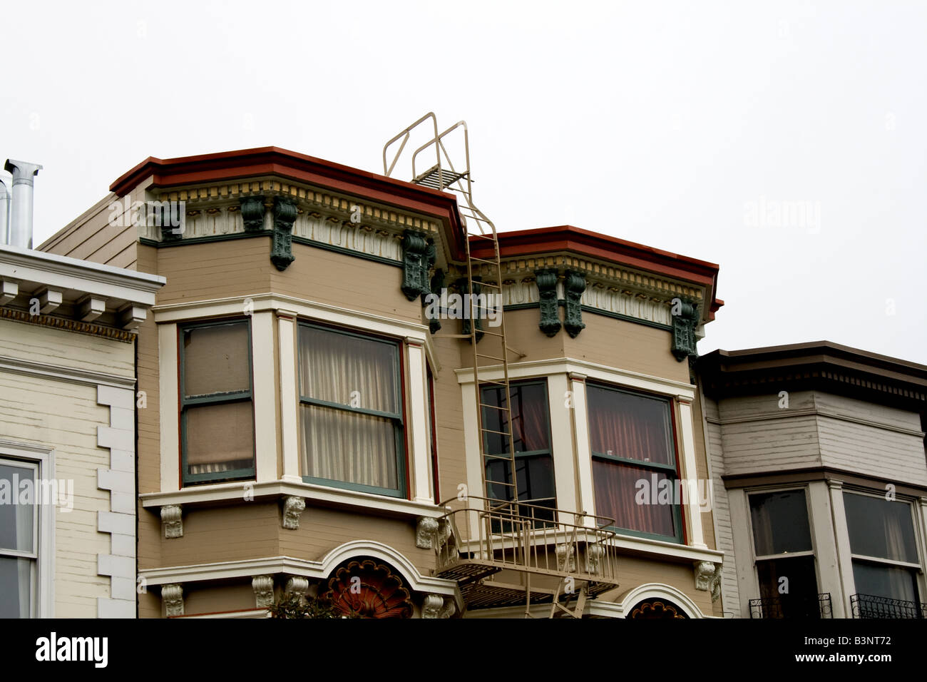 Fire escape at the front of buildings in San Francisco, California Stock Photo