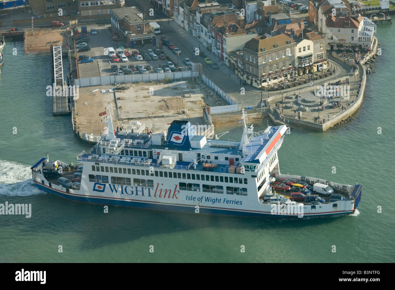 Wightlink ferry leaving Portsmouth for the Isle of Wight Stock Photo