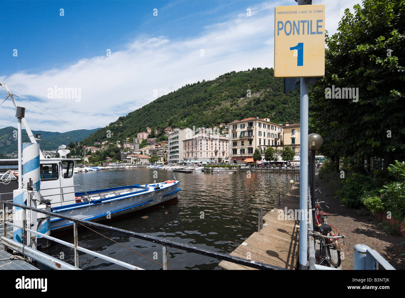 Ferry docks on the lakefront at Como, Lake Como, Lombardy, Italy Stock Photo