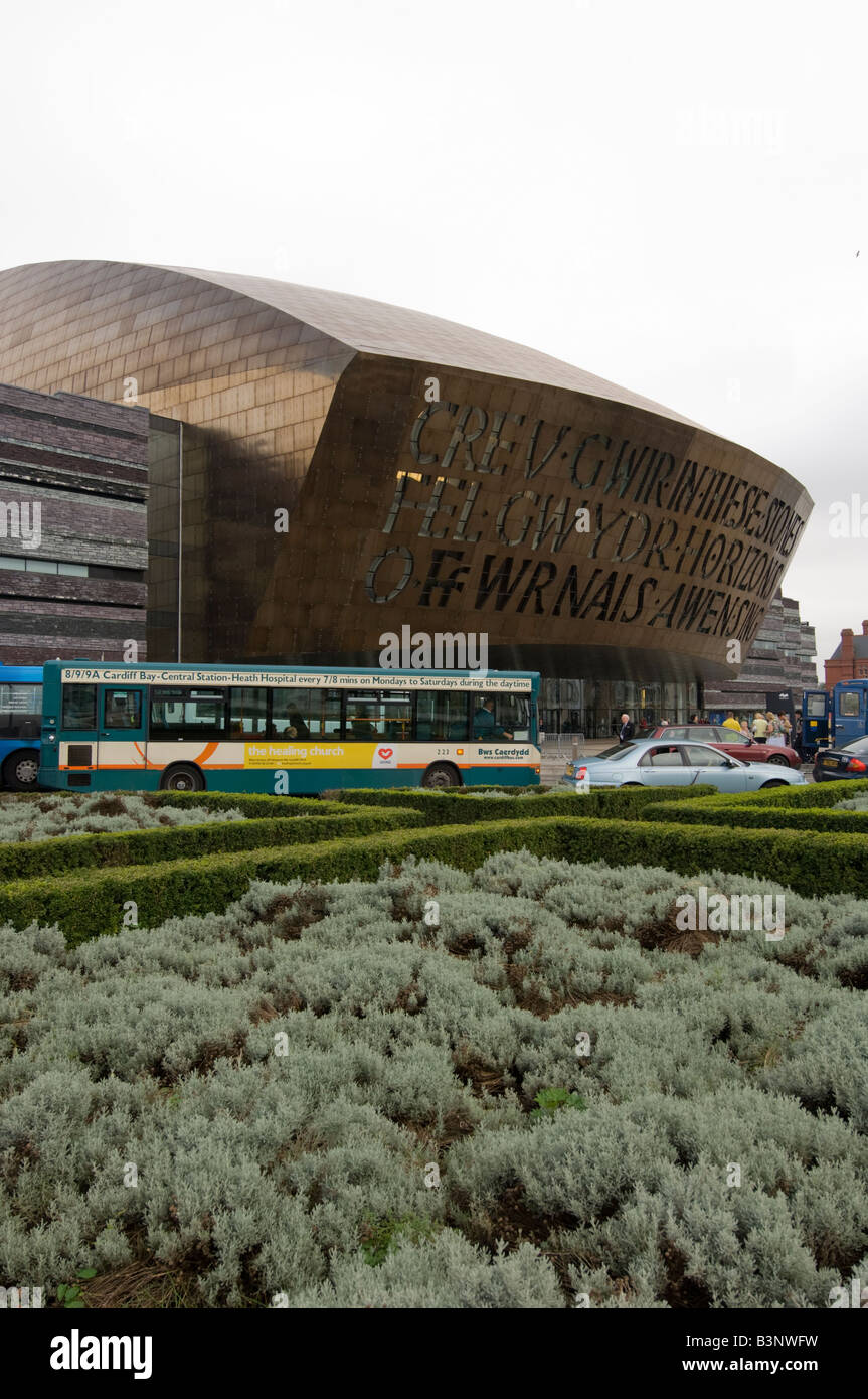 The iconic welsh building  - Wales Millennium Centre Cardiff Bay Wales UK, exterior, daytime. Stock Photo